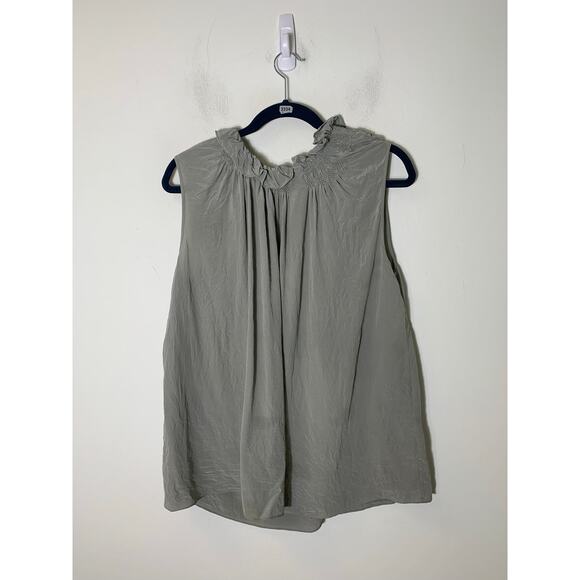 Vanessa Bruno Gray/Green Sleeveless High Collar Silk Shirt Sz 38 - Picture 1 of 2